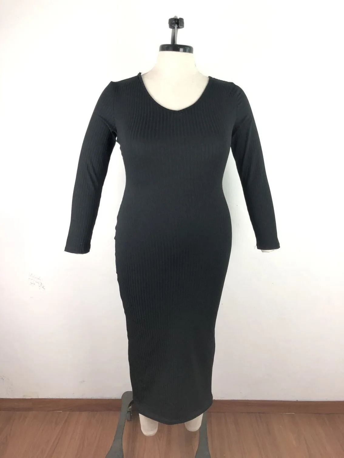 Облегающее длинное платье макси размера плюс XL~ 6XL с v-образным вырезом и длинным рукавом, вязаное осенне-зимнее платье, Элегантное повседневное платье для женщин