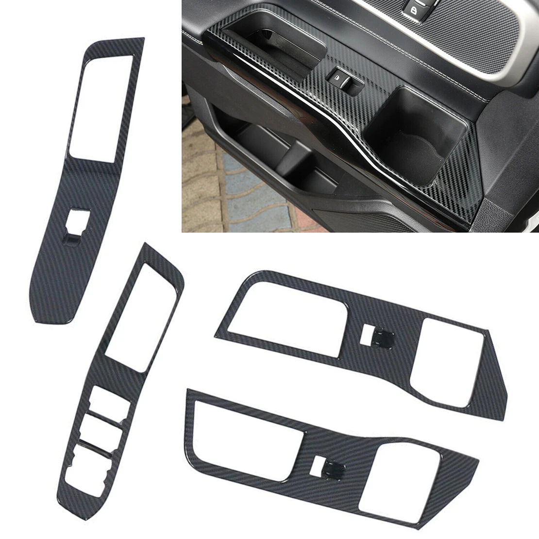 

4Pcs/Set Stainless Steel Carbon Fiber Style Window Switch Panel Cover Trim Fit for Ford Explorer 2020 2021 Left Hand Drive