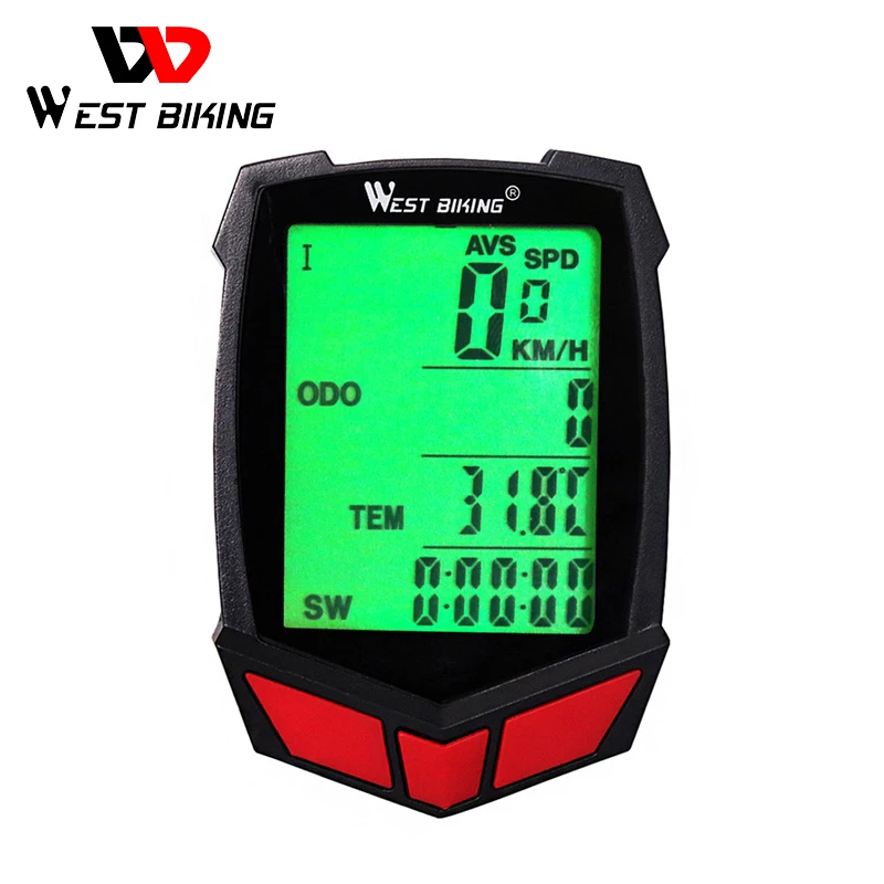 

WEST BIKING Bicycle Computer Waterproof Speedometer Odometer 20 Functions Cycling Luminous LED Wired/Wireless MTB Bike Stopwatch