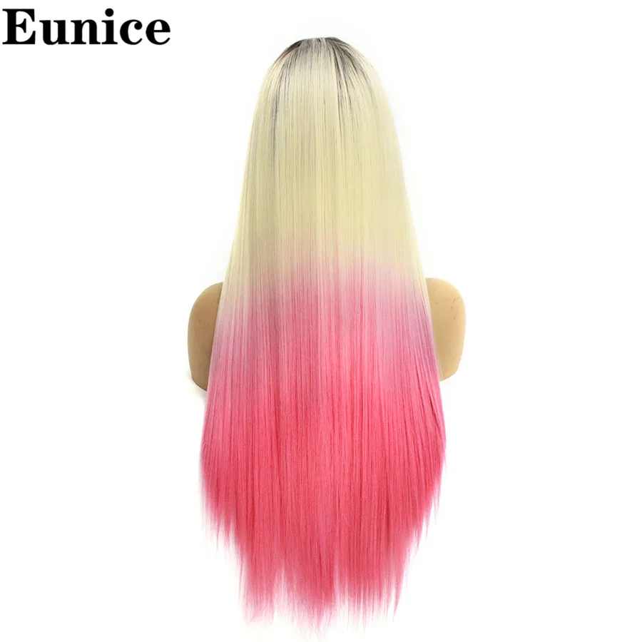 613 Red Длинный прямой парик на кружеве 24 дюйма Синтетический темно-корень парик для женщин черный Омбре 613 зеленый синий красный косплей парик термостойкий - Цвет: 613 Red