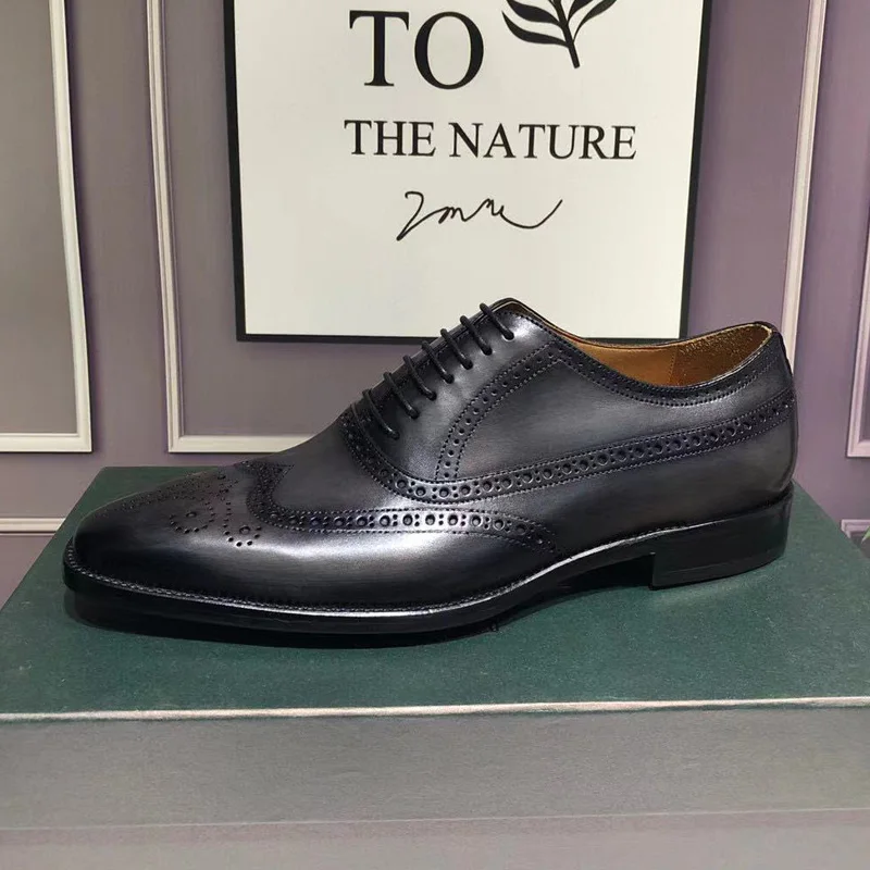 

Designer Genuine Leather Mens Wedding Wingtip Brogue Shoes Lace Up Formal Dress Shoes Party Office Zapatos de Hombre