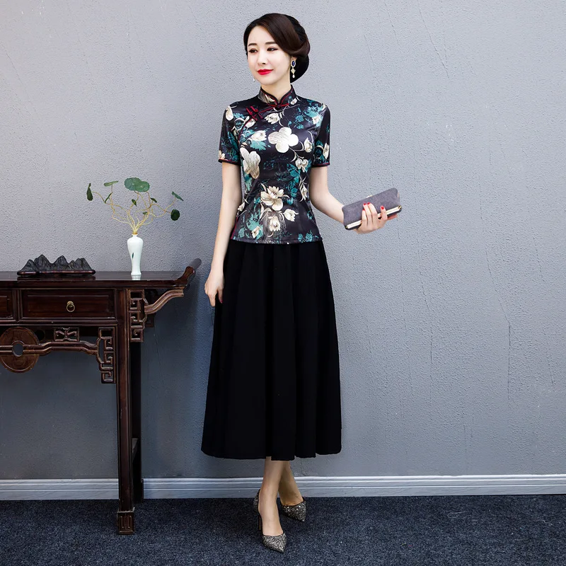Китайский стиль Ципао шелковые топы женское улучшенное модное Платье средней