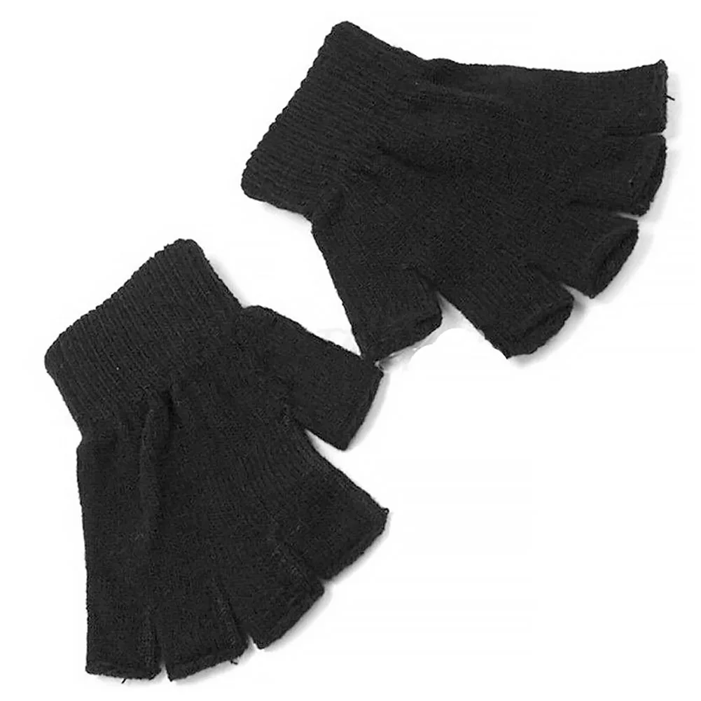 

Unisex Fingerless Stretchy Winter Knitted Warm Thermal Solid Gloves Sports Elastic Men Women Half Finger