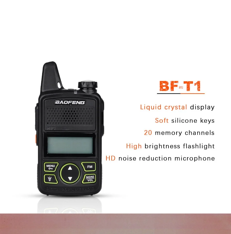 2 шт Baofeng BF-T1Mini иди и болтай Walkie Talkie ультра тонкий CB двухстороннее радио УВЧ 20CH фонарик ручной трансивер портативное Любительское радио