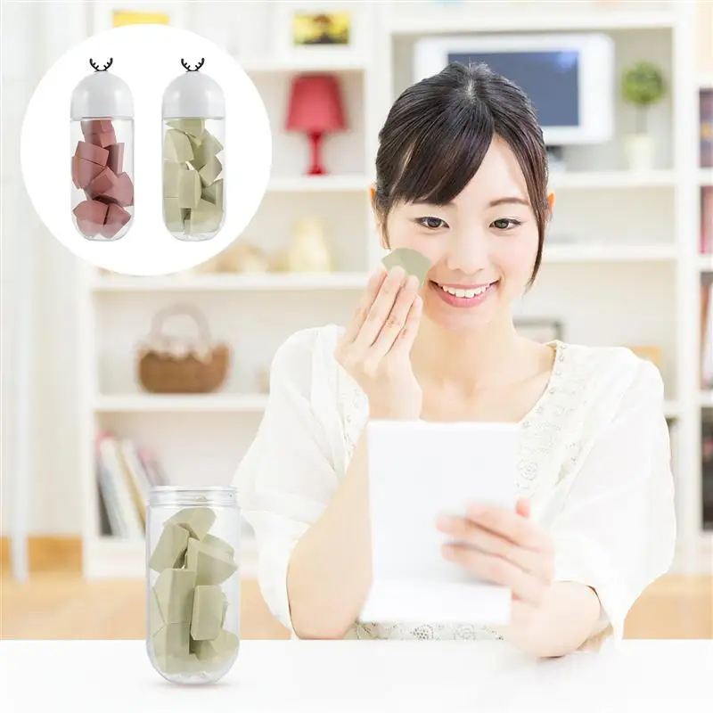 

2 Cans Fan-Shaped Puffs Foundation Mixing Sponge Dry and Wet Use Blender Puffs