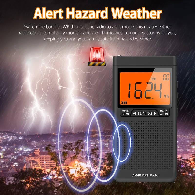 Radio Portable AM FM Mini Emergency Handheld Pocket Built-in Speaker Weather Station With Headphone Jack Alarm Clock | Электроника
