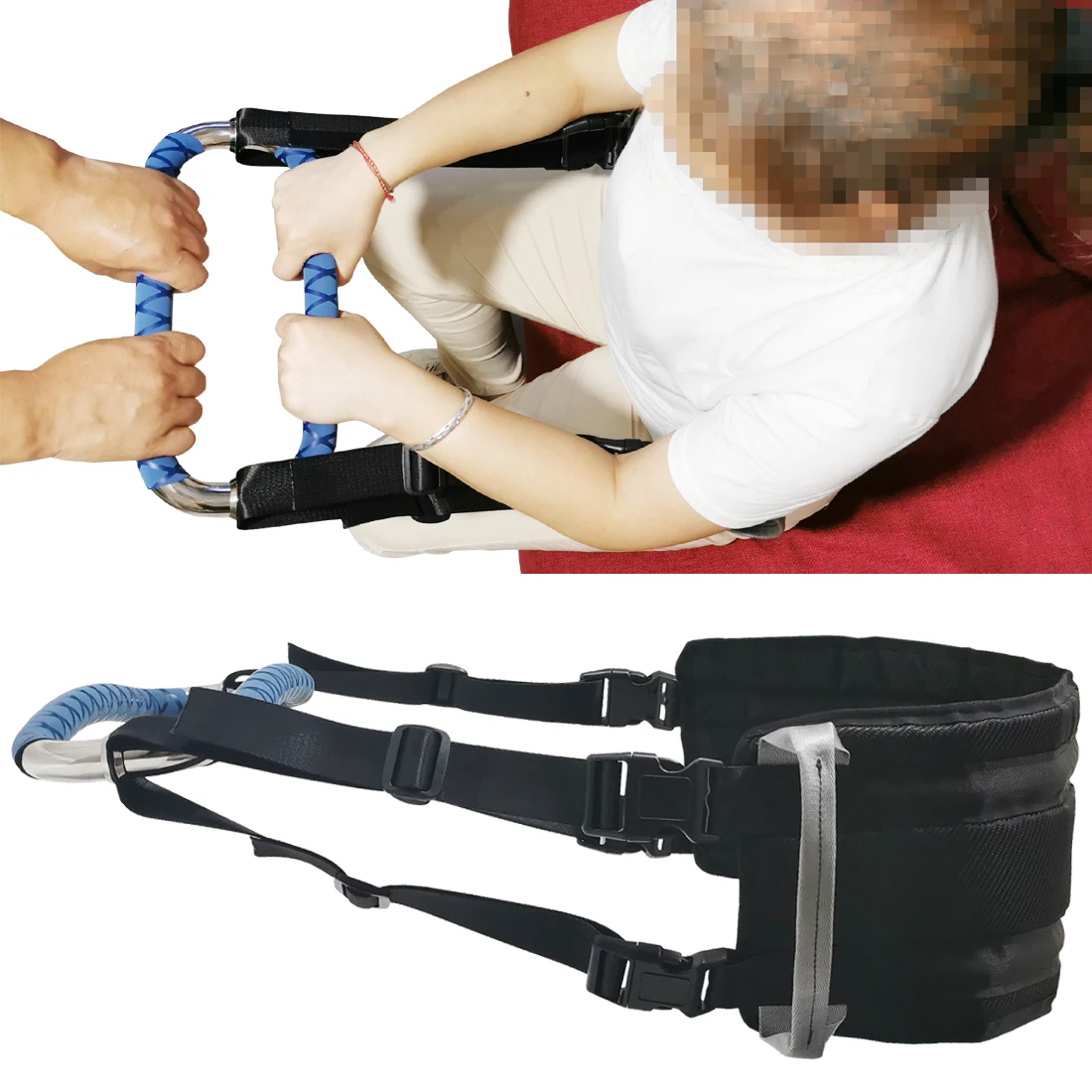 Patient Elderly Senior Help Getting Pull Up Sit to Stand Aids Transfer Gait Belt Medical Lift Sling Strap Grab Bar Blue Cover