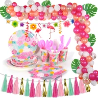 pink flamingo party disposable tableware and party banner wedding decoration pink hawaii tropical summer birthday party deco
