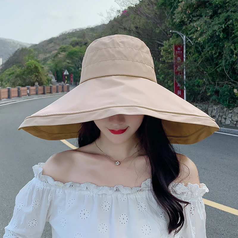 Summer Fashion Black Bucket Hat Women Korean Sunscreen Big Brim Fishermen Hats Chapeau Bucket Caps Panama Big Size Gorro