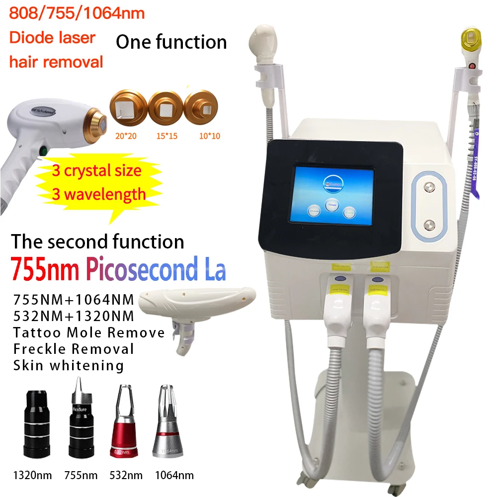 

2021 Многофункциональный косметологический лазер для удаления татуировок nd yag + 808 диодный лазер для удаления волос