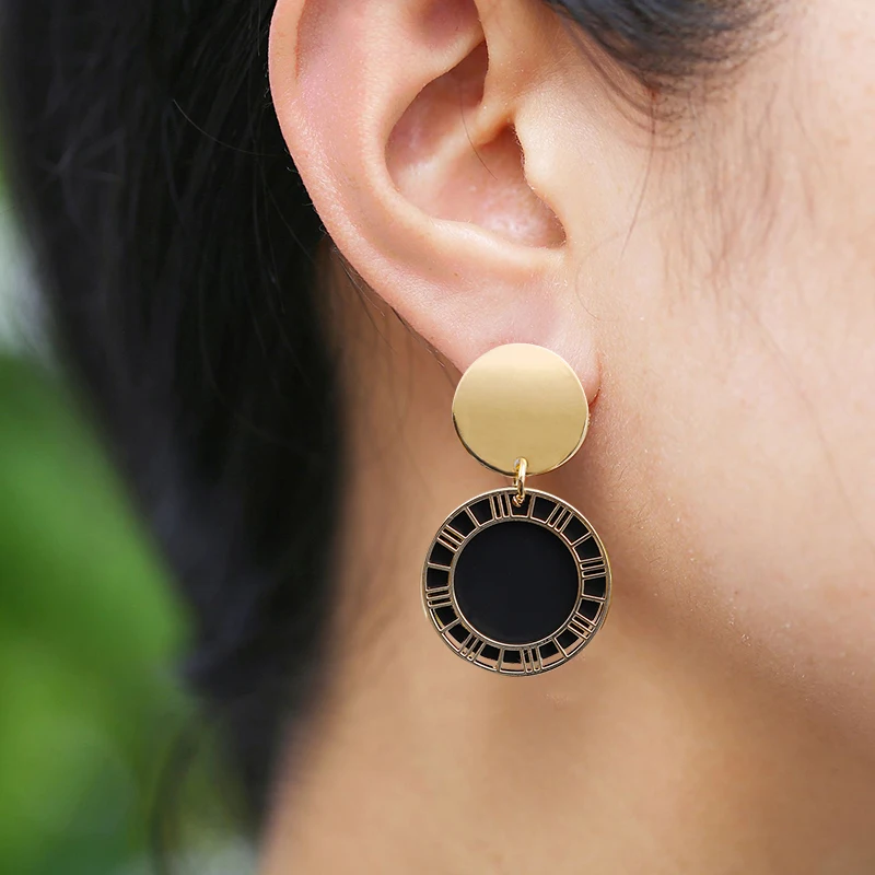 2019 новый дизайн Геометрические черные металлические круглые серьги клипсы без