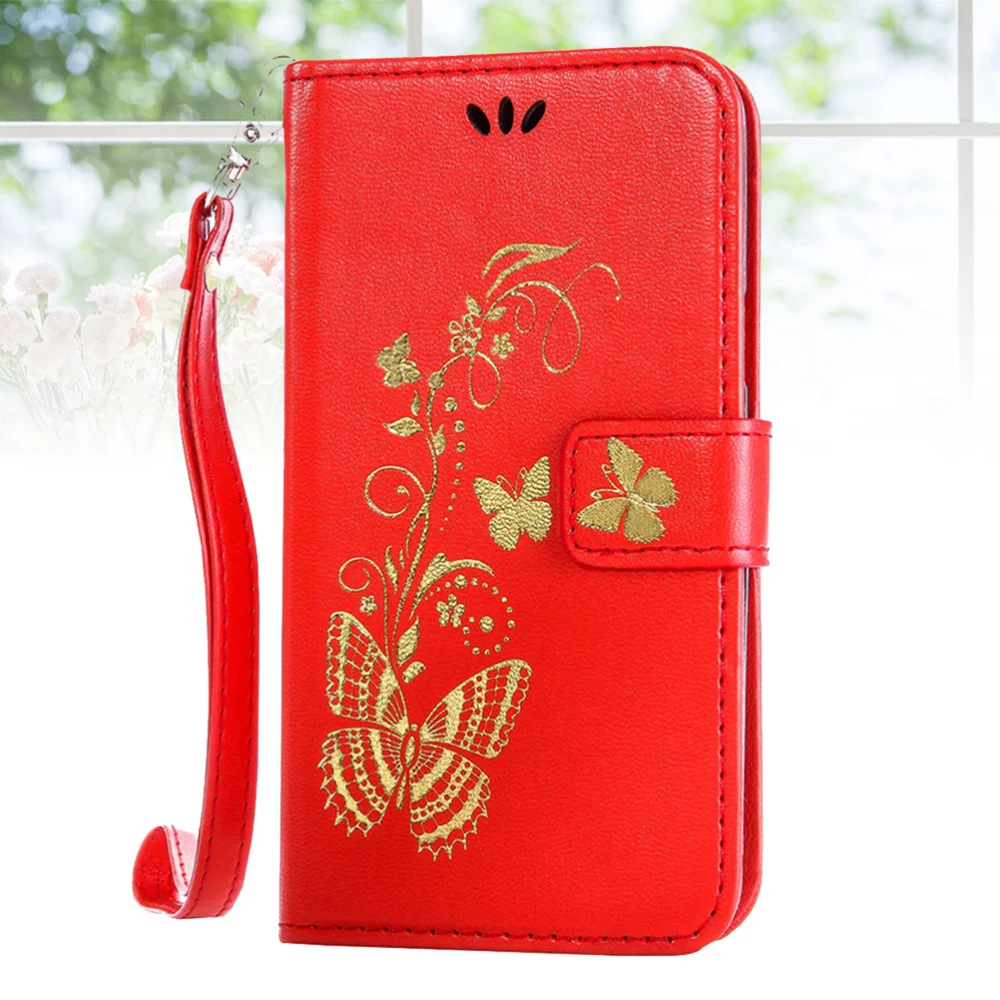 Позолоченный чехол для телефона из искусственной кожи с бабочкой мягкий