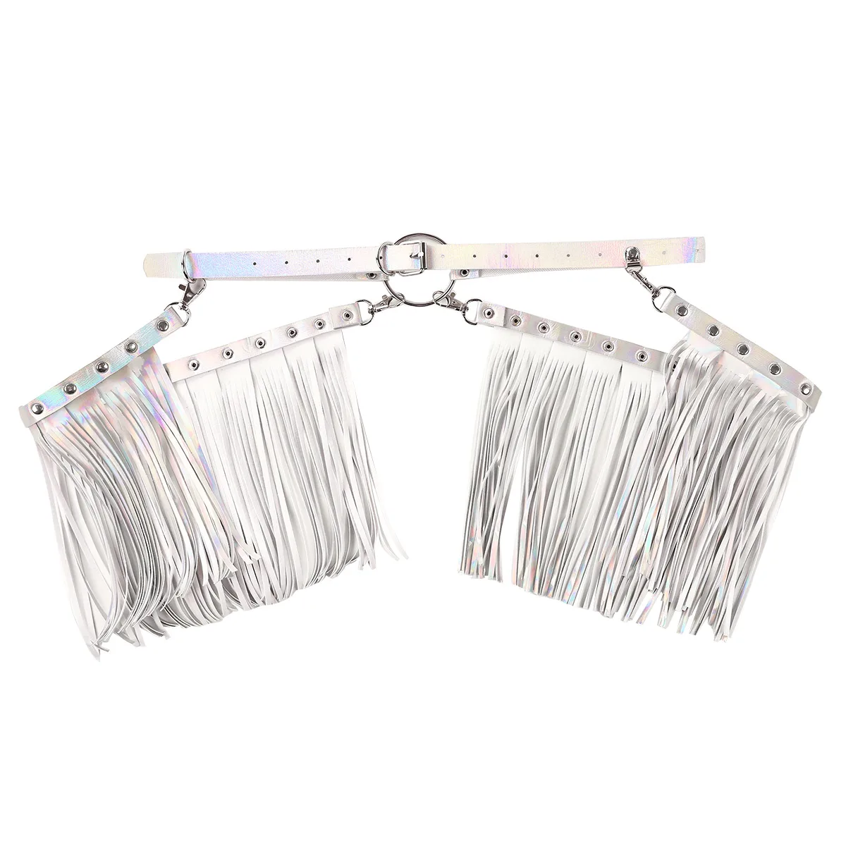 

Fashion Women Adjustable Faux Leather Body Waist Harness Belt Fringe Tassel Skirt Holographic Color Punk Gothic Rave Accessories