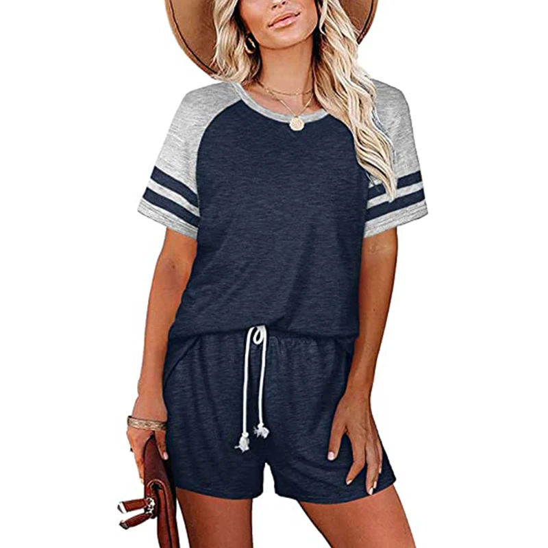 

Pajamas Set Women Short Sleeve Patchwork Tshirt for Women Shirt and Shorts Set Ladies Nightgown Sleepwear Plus Size Loungewear