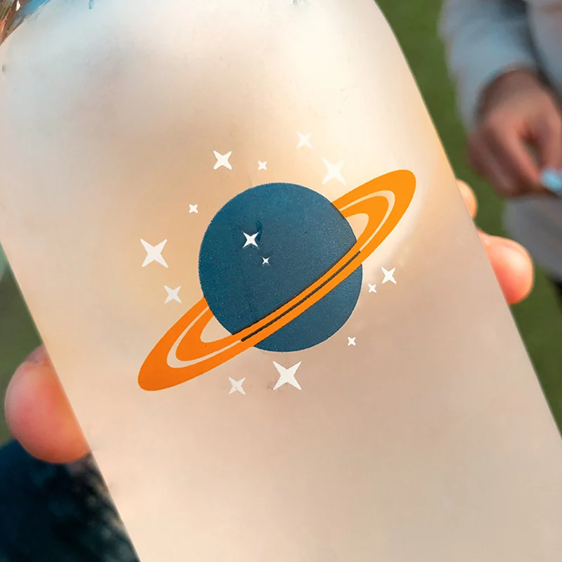 

450 ML Glass Water Bottle with Filter Large Capacity Sky Frosted High Boron Silicon Kids Transparent Sports Bottles with Rope