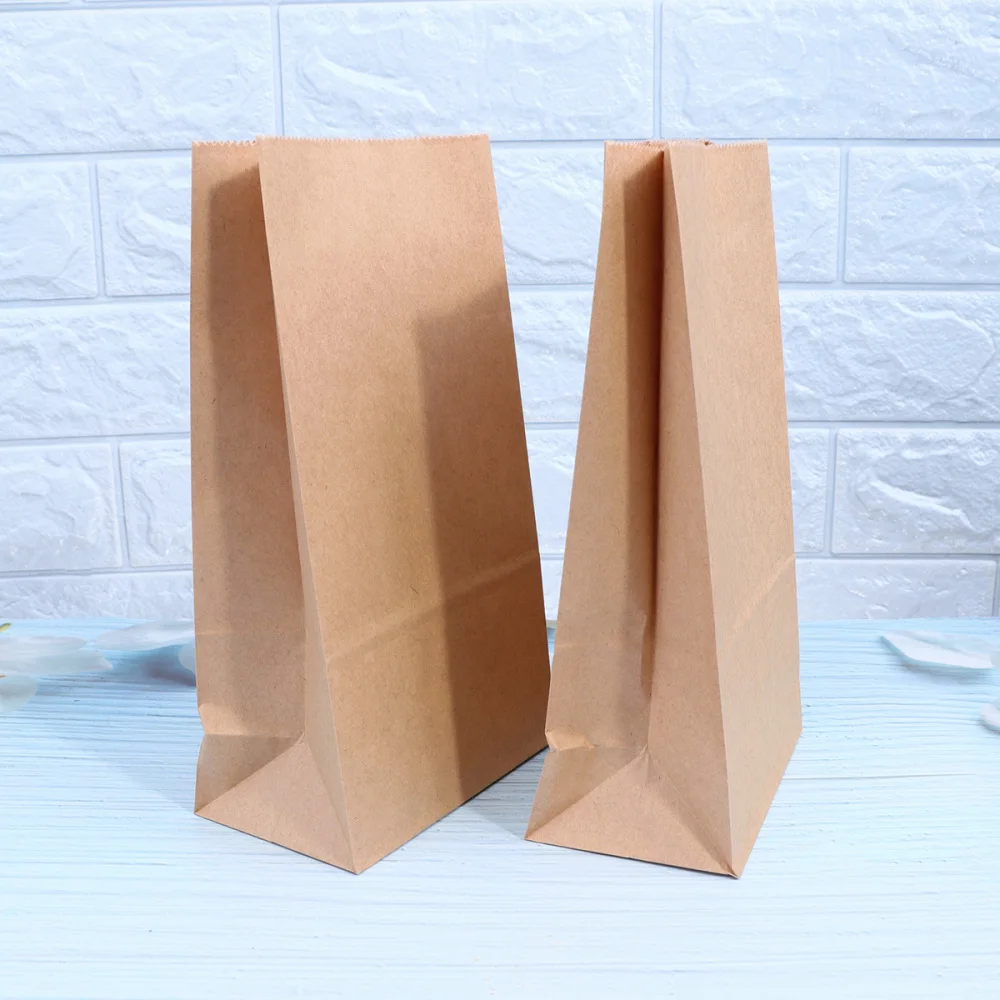 

100pcs Kraft Paper Food Pouch Square Bottom Packaging Bag Practical Paper Container Takeaway Packing Bag for Shop Restaurant (18