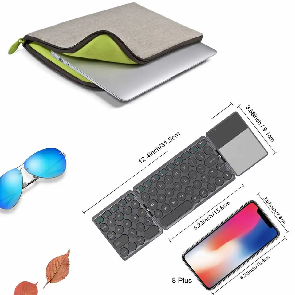 

HKXA Mini Folding Keyboard Touchpad Bluetooth 3.0 Keyboard Foldable Wireless Keypad for Windows Android IOS13 Tablet ipad Phones