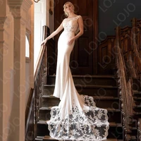 2022 luxury wedding dress scoop neck satin lace appliques bride gown mermaid see through bridal dresses vestido de casamento