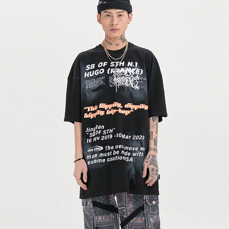 Футболка в стиле хип хоп с буквенным принтом 100% хлопок футболка коротким рукавом