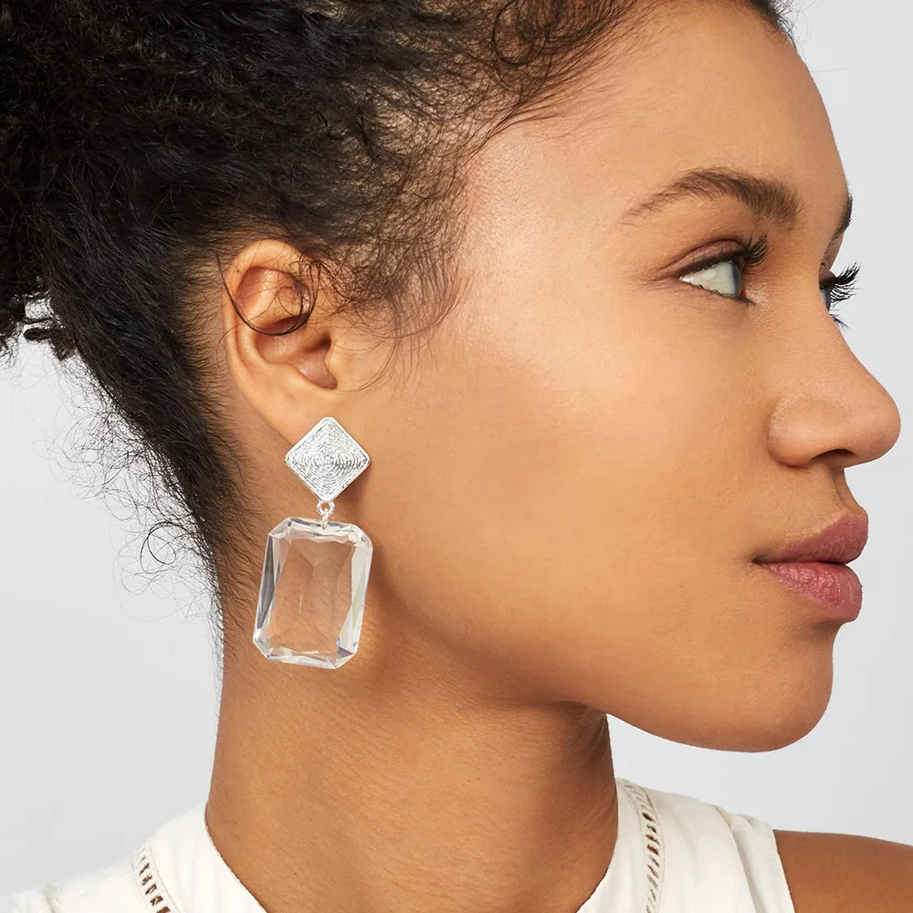 Топ корейские серьги Серебристые геометрические прозрачные квадратные