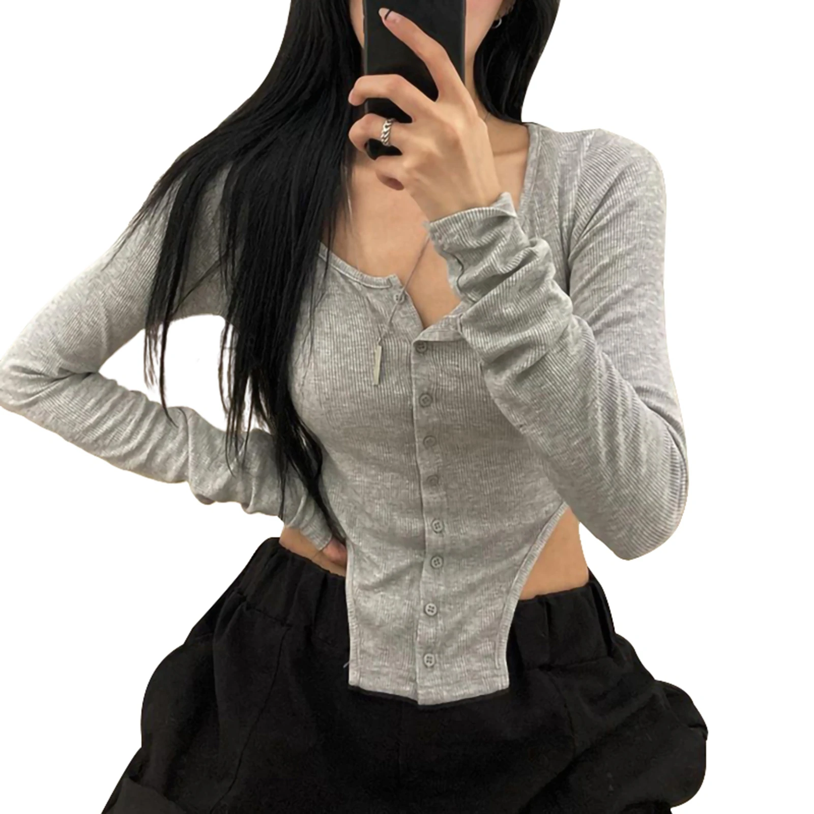 Женская рубашка на пуговицах пикантный однотонный топ с длинным рукавом и