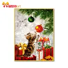 вышивка крестом наборы рукоделие, наборы для вышивки 11CT водорастворимые рисунки на холсте 14CT полный Рождественский котенок, игровой мяч-NCMC064
