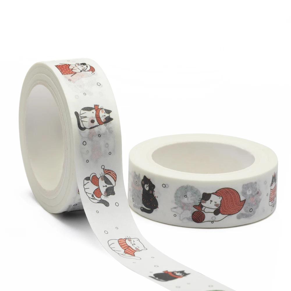 

NEW 1PC 15mm x 10m Cute Cat Christmas New Year Doodle Cartoon Washi Tape Scrapbook Paper Masking Adhesive Washi Tape