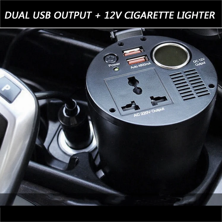 New Dual USB 12V to 220V Power converter For 150W Cup Type Car Inverter Booster |