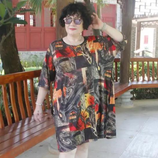 2020 свободные размера плюс для дам в возрасте Для женщин летние Винтаж платье с