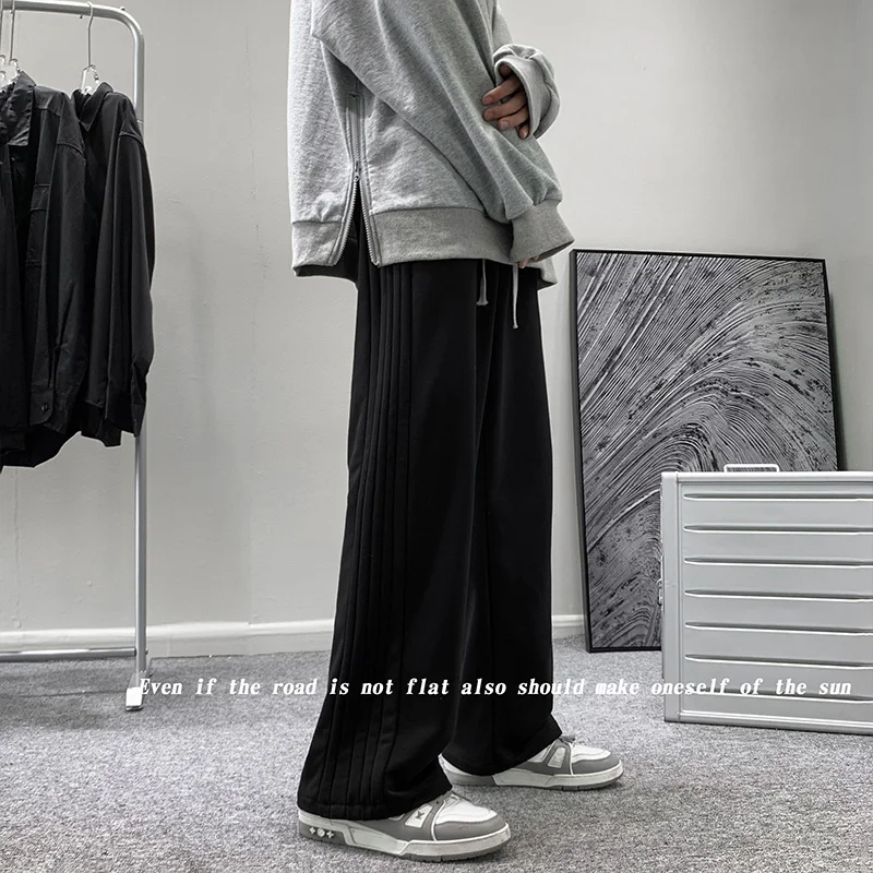 Брюки мужские с широкими штанинами модные повседневные свободные прямые штаны в