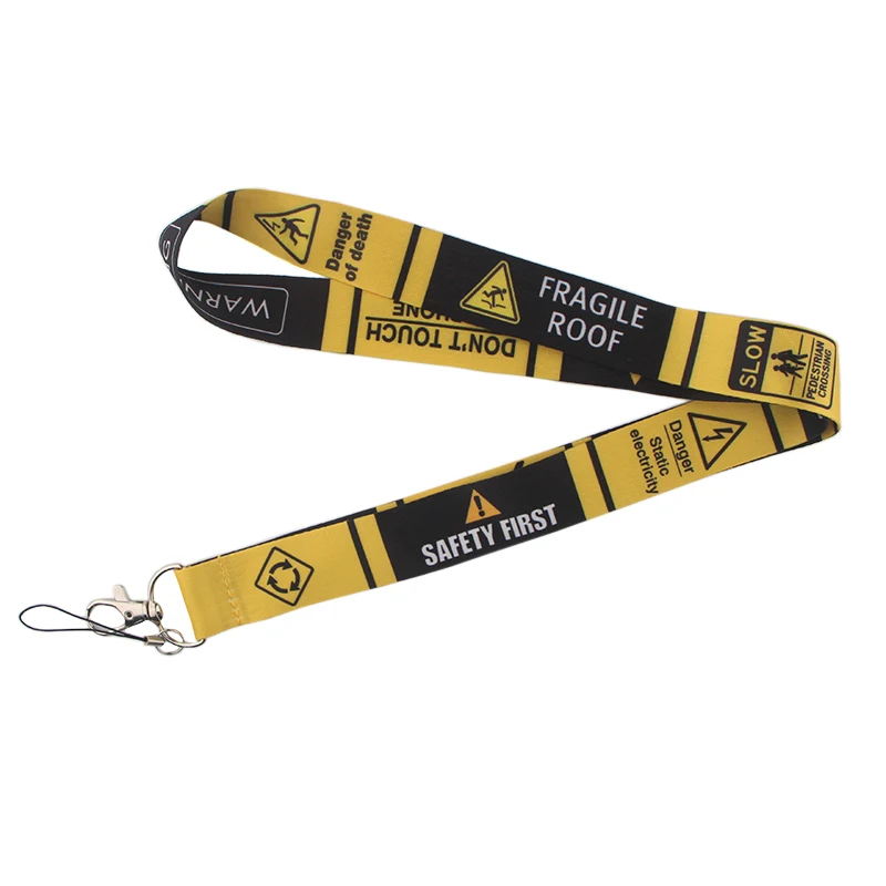 

K389 Warning Sign Lanyards Cool Neck Strap Mobile Phone Keys ID Card Holder Lanyard For Keys DIY Hanging Rope Lanyards