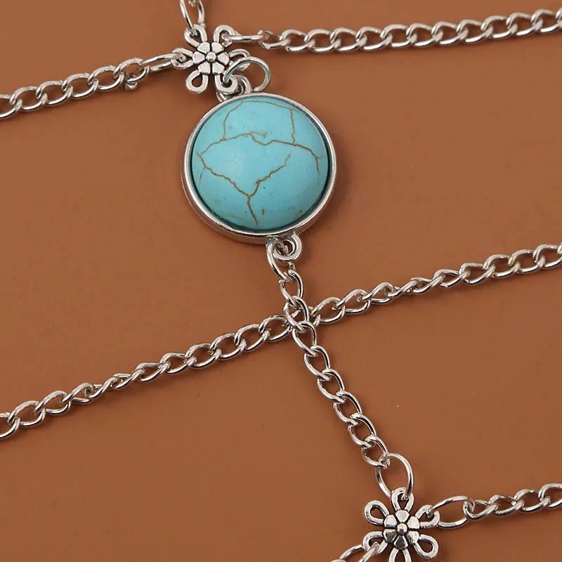 Цепочка женская серебристая с цветком круглая из натурального зеленого камня |