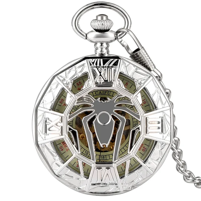 Antique Hollow Out Pocket Watch Spider Case Men Women Handwinding Mechanical Watches with Fob Pendant Chain Collectable Clock