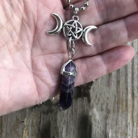 fashion triple moon goddess gothic pentagram hexagonal natural stone pendant necklace women jewelry party gift