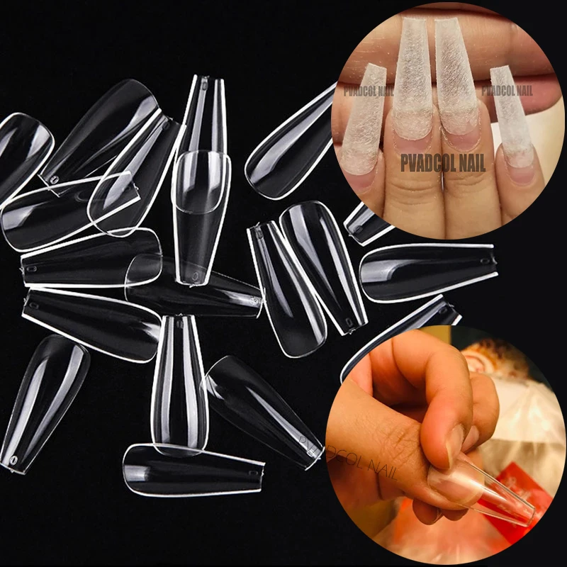 

500pcs/bag Ballerina Coffin Nails Tips Full Cover Long Clear Nature Acrylic Gel Nail Art Extention Manicure Tools
