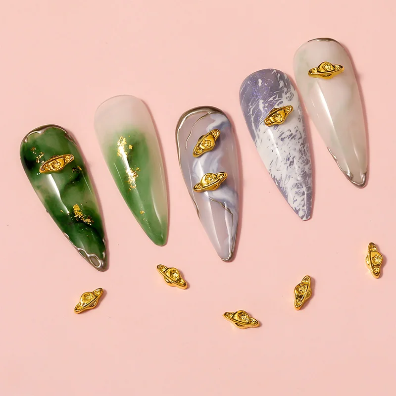 10 шт. роскошные золотые Стразы для ногтей блестящие планеты Сатурн самодельные