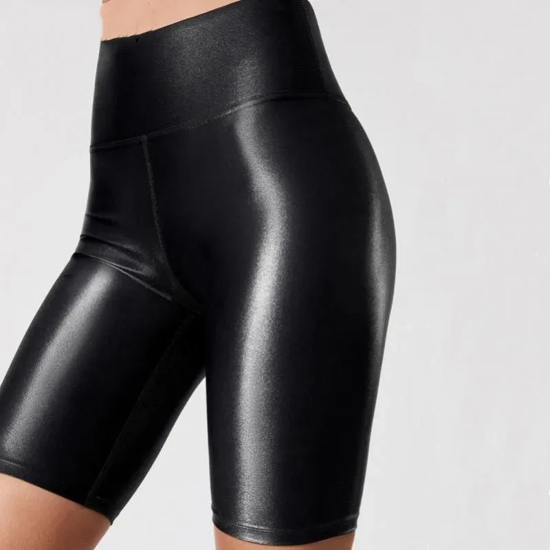 

Шорты женские из экокожи с высокой талией, пикантные модные эластичные облегающие однотонные леггинсы с эффектом пуш-ап из ПУ кожи, лето