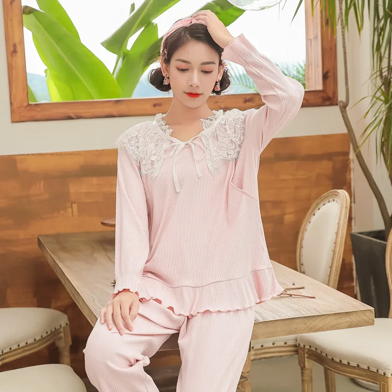 Postpartum mother Nursing Pajamas Set with Trousers Cotton Expectant Mother Lactation Clothes bust cushion Sleepwear | Мать и ребенок