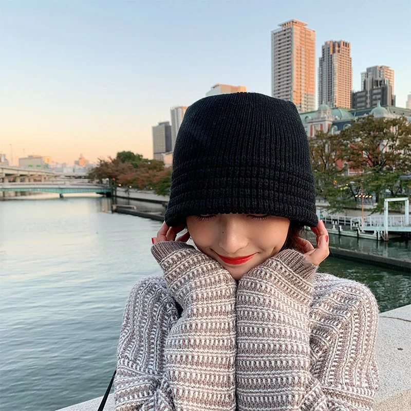 

Теплая и плотная вязаная Рыбацкая шляпа женская зимняя винтажная шерстяная шляпа с широкими полями