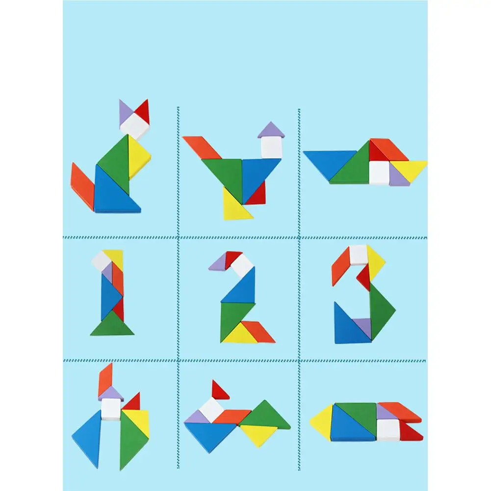 Большой 7 разных цветов деревянная головоломка Танграм Квадратная тарелка