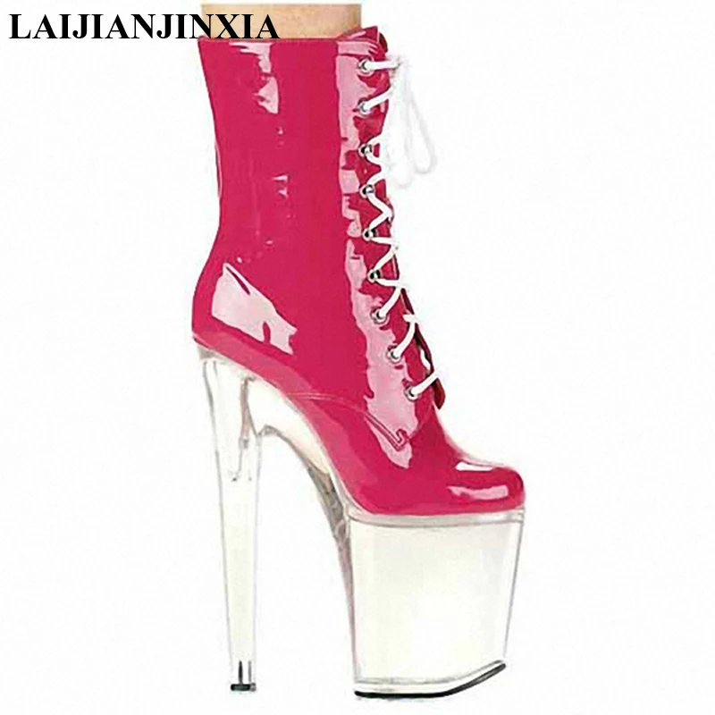 

LAIJIANJINXIA New Ankle Boots 20Cm Spike Super High Heels Platform 10Cm Cross-Tied China Size 34-46 Custom Color For Women Boots