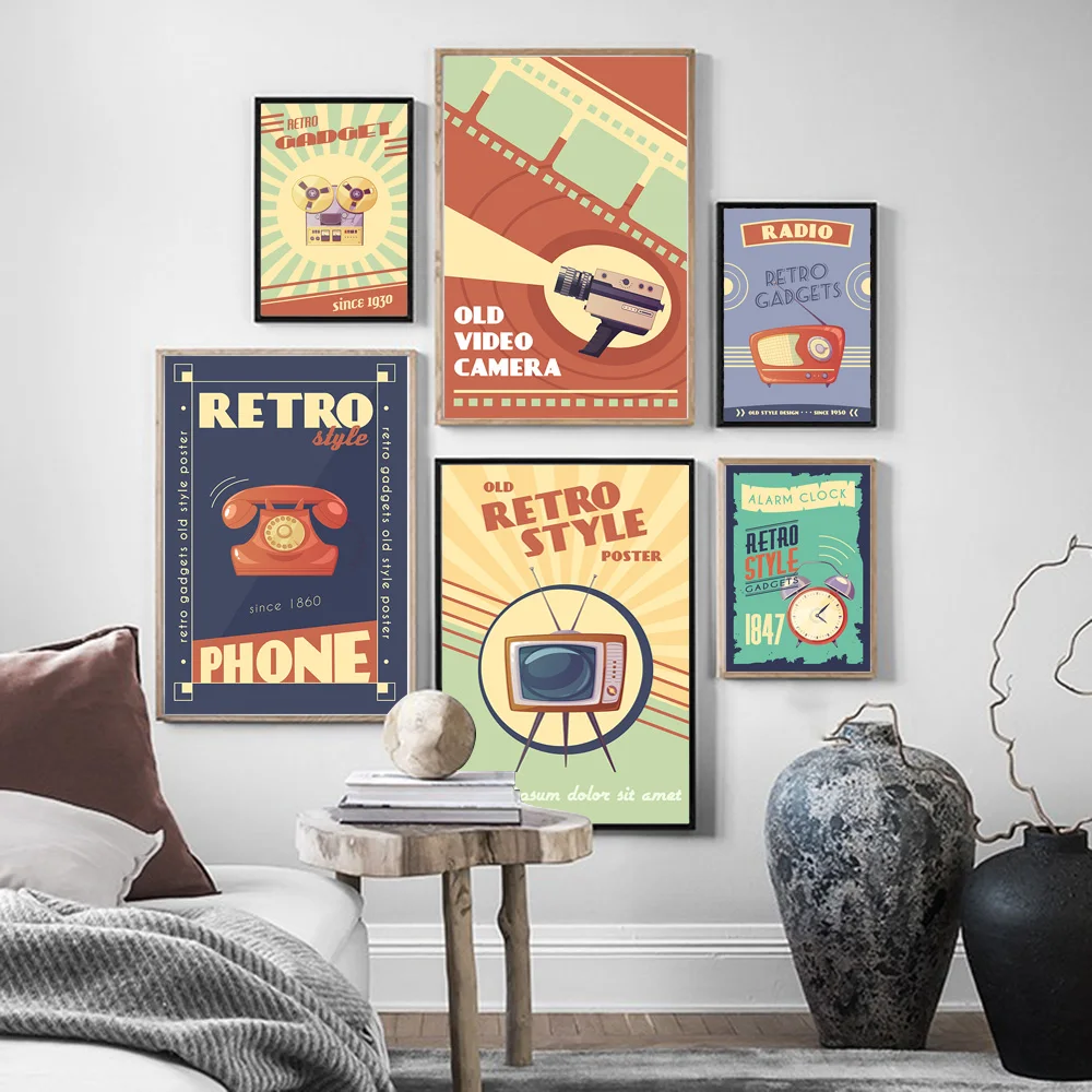 

Retro Style Radio Camera Telephone Nordic Posters and Prints Wall Art Canvas Painting Wall Pictures for Living Room Decor