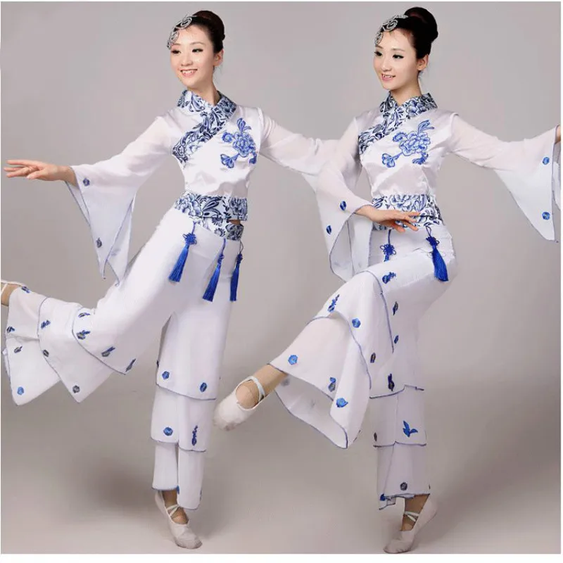 Ms. Yangko Dance New Classical Dance Costume Adult Blue and White Costume National Dance Costume Stage Performance