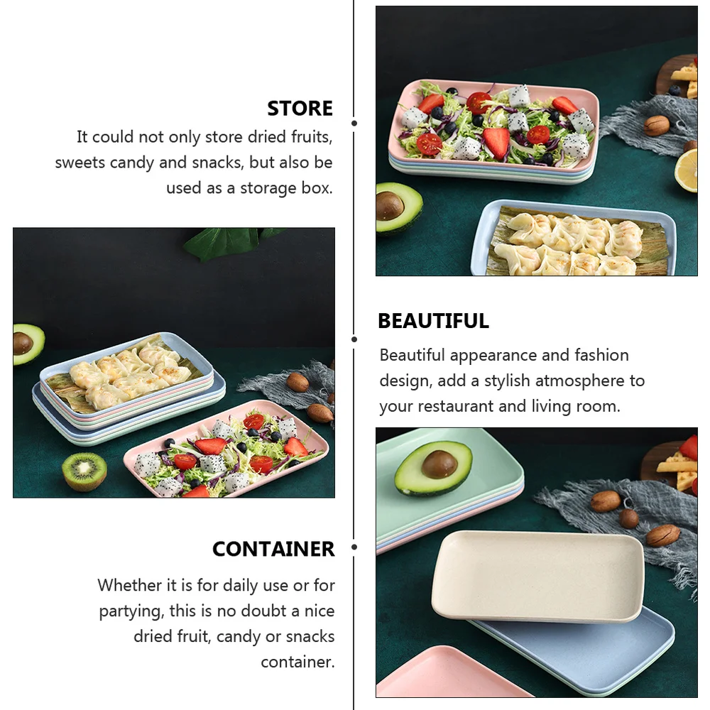 

4Pcs Rectangle Shape Fruit Appetizer Plates Creative Food Snack Trays