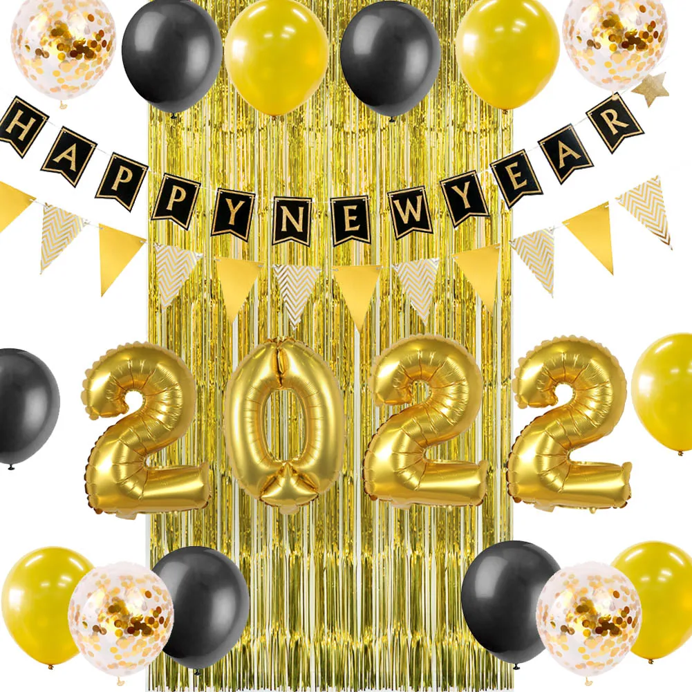 

С Новым Годом 2022, украшение для вечерние, баннер, флаг, воздушный шар, дверные занавески, набор для дома, офиса, новогодние вечерние ничные пр...