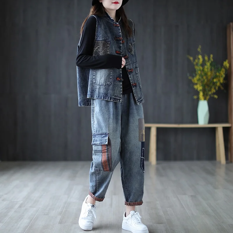 YASUGUOJI Women Fashion Korean Style Vest Female Vintage Sleeveless Plus Size Casual Denim Coat Office Lady Jean Waistcoat | Женская