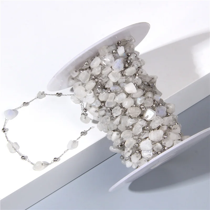 1M Stainless Steel Natural Stone Beads Chains Blue Moonstone Gemstone Dainty Chain DIY Jewelry Bracelets Necklace Making | Украшения и