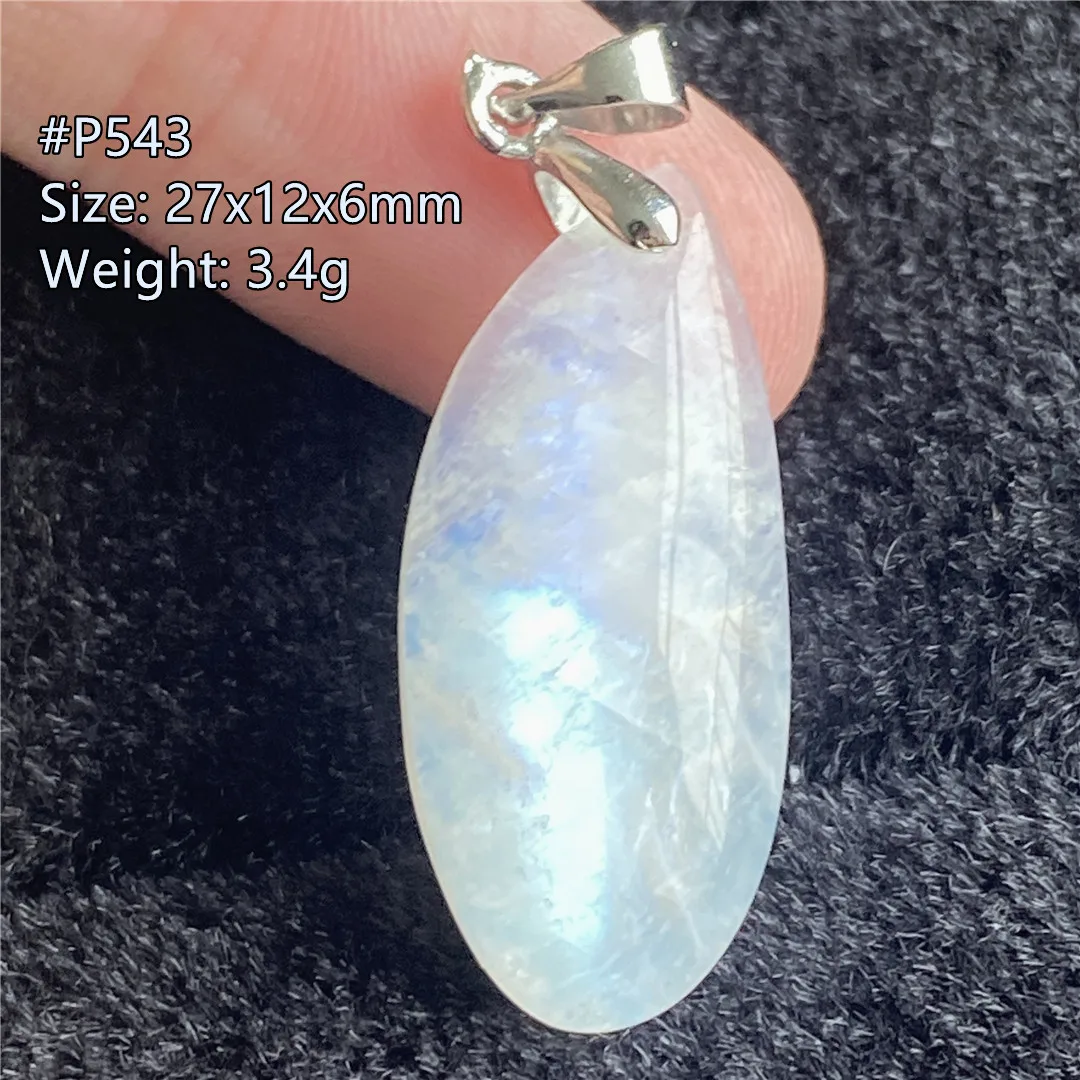 

Top Natural Blue Light Moonstone Stone Pendant Jewelry For Woman Man Luck Healing Wealth Crystal Silver 27x12x6mm Beads Gemstone