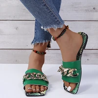 womens slippers summer new fashion metal chain flat slippers plus size european and american leisure outdoor beach sandals
