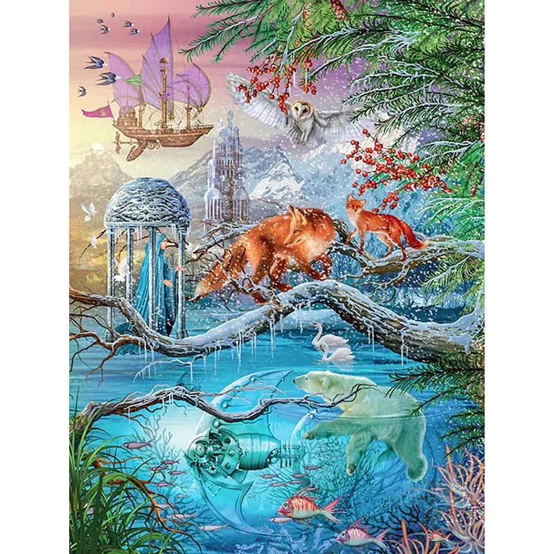 

5D Diy Алмазная картина лисица ветка полная квадратная Алмазная вышивка озеро животное вышивка крестом горный хрусталь мозаика домашний деко...